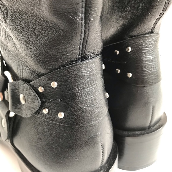 Harley-Davidson Black Leather Studded Moto Boots - Picture 9 of 14